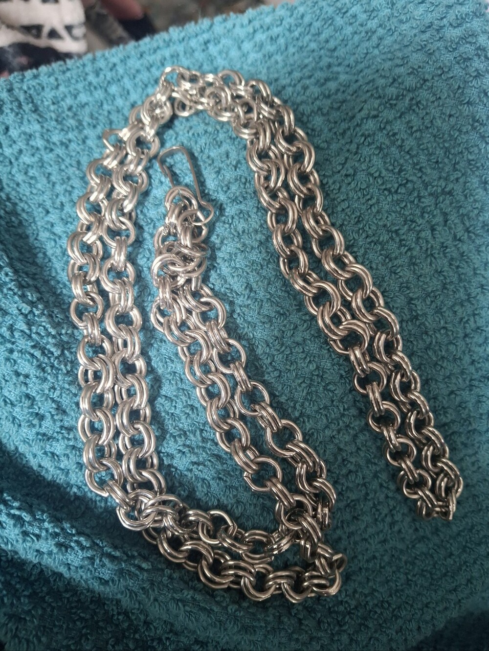 Sterling-Look Double Link Chain Necklace Lanyard in Silver